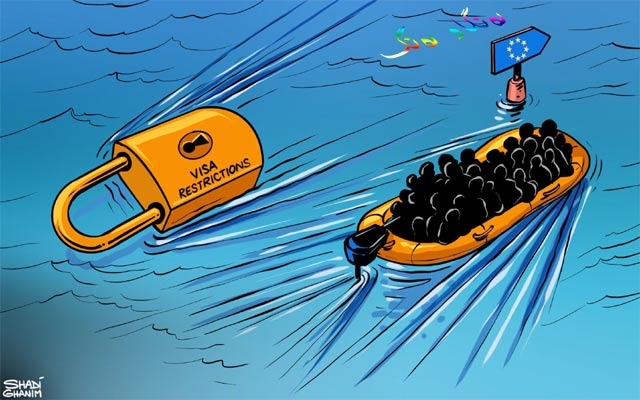 كاریكاتێر: ئەم كاریكاتێرە باس لە داخستنی ڤیزەی چەند وڵاتێك دەكات