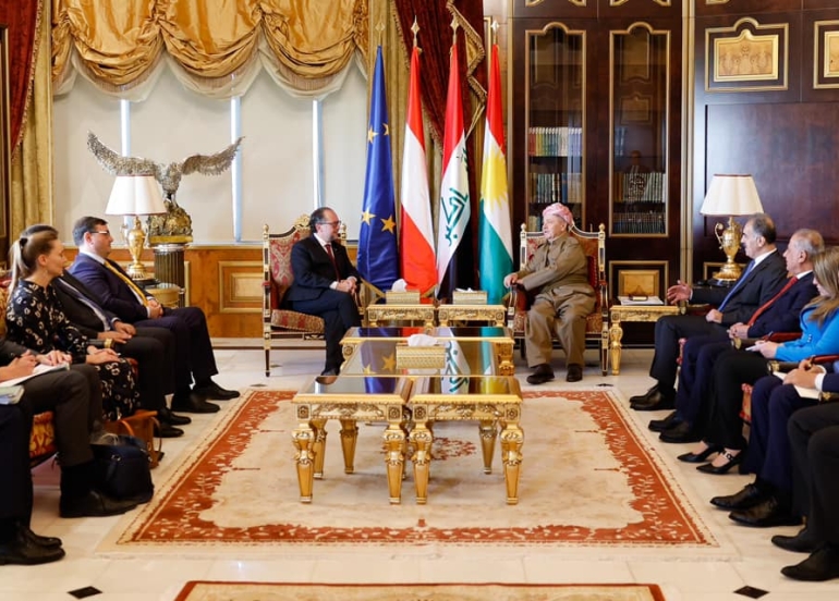 سەرۆک بارزانی پێشوازی لە وەزیری دەرەوەی نەمسا و شاندی یاوەری دەکات