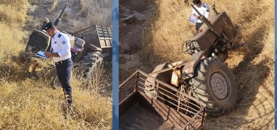 مصرع شخص بانقلاب جرار زراعي على الطريق بين جمجمال وسنكاو بمحافظة السليمانية