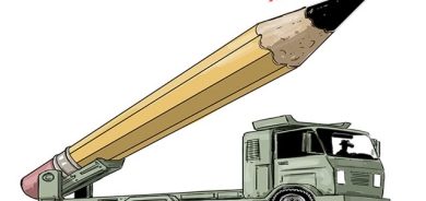 كاریكاتێر: ئەم  كاریكاتێرە باس لە گۆڕینی مووشەك بۆ قەڵم دەكات