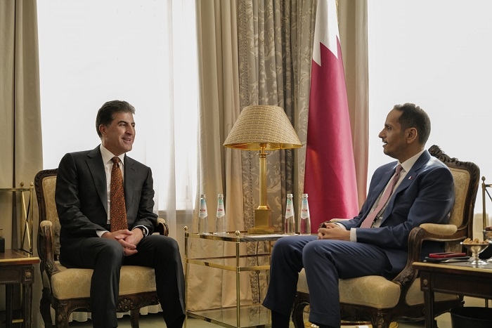 President Nechirvan Barzani meets with the Prime Minister of Qatar Mohammed bin Abdulrahman Al Thani
