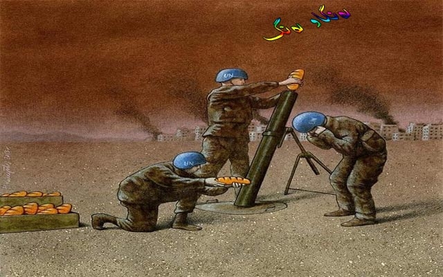 كاریكاتێر: لەم كاریكاتێرەدا كۆمەڵێك سەربازی بە بەزەیی هەوڵ دەدەن