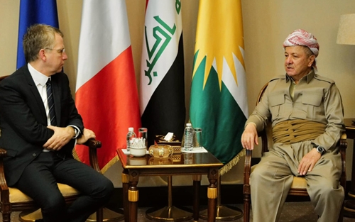 ســـەرۆک بـــارزانـــی لە بەغدا پێشوازی لە باڵیۆزی فەڕەنسا لە عێراق دەکات