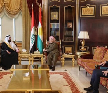 لە سەلاحەددین سەرۆک مەسعود بارزانی پێشوازی لە شێخ عەبدوڵڵا حمێدی عەجیل یاوەر شێخی شێخەکانی شەمەڕ کرد.