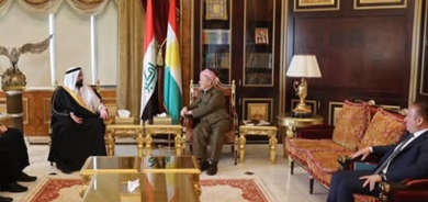 لە سەلاحەددین سەرۆک مەسعود بارزانی پێشوازی لە شێخ عەبدوڵڵا حمێدی عەجیل یاوەر شێخی شێخەکانی شەمەڕ کرد.