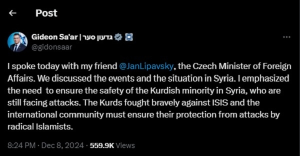 Wezîrê derve yê Îsraîlê: Lazime em Kurdan biparêzin