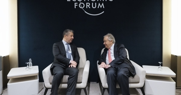 رئيس حكومة إقليم كوردستان يجتمع مع الأمين العام للأمم المتحدة وولي عهد الاردن في دافوس