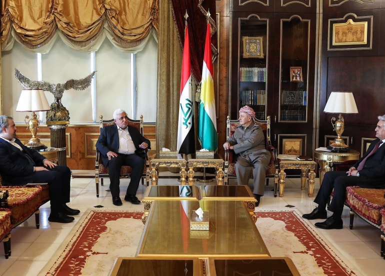 لە سەلاحەددین سەرۆک مەسعود بارزانی پێشوازی لە بەڕێز فالح فەیاز سەرۆکی دەستەی حەشدی شەعبی کرد