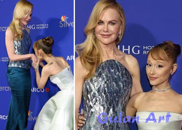 ئاریانا گراندە بە ماچكردنی دەستی نیكۆڵ كیدمان جەماوەر سەرسام دەكات