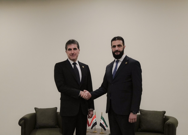 کــــۆبونەوەی نێچیرڤان بارزانی سەرۆکی هەرێمی کوردستان و ئەحمەد شەرع سەرۆکی سوریا