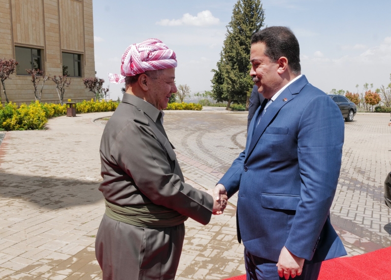 لە سەلاحەددین سەرۆك مەسعود بارزانی پێشوازی لە بەڕێز محەمەد شیاع سودانی سەرۆكی ئەنجوومەنی وەزیرانی عێراقی فیدڕاڵ كرد.