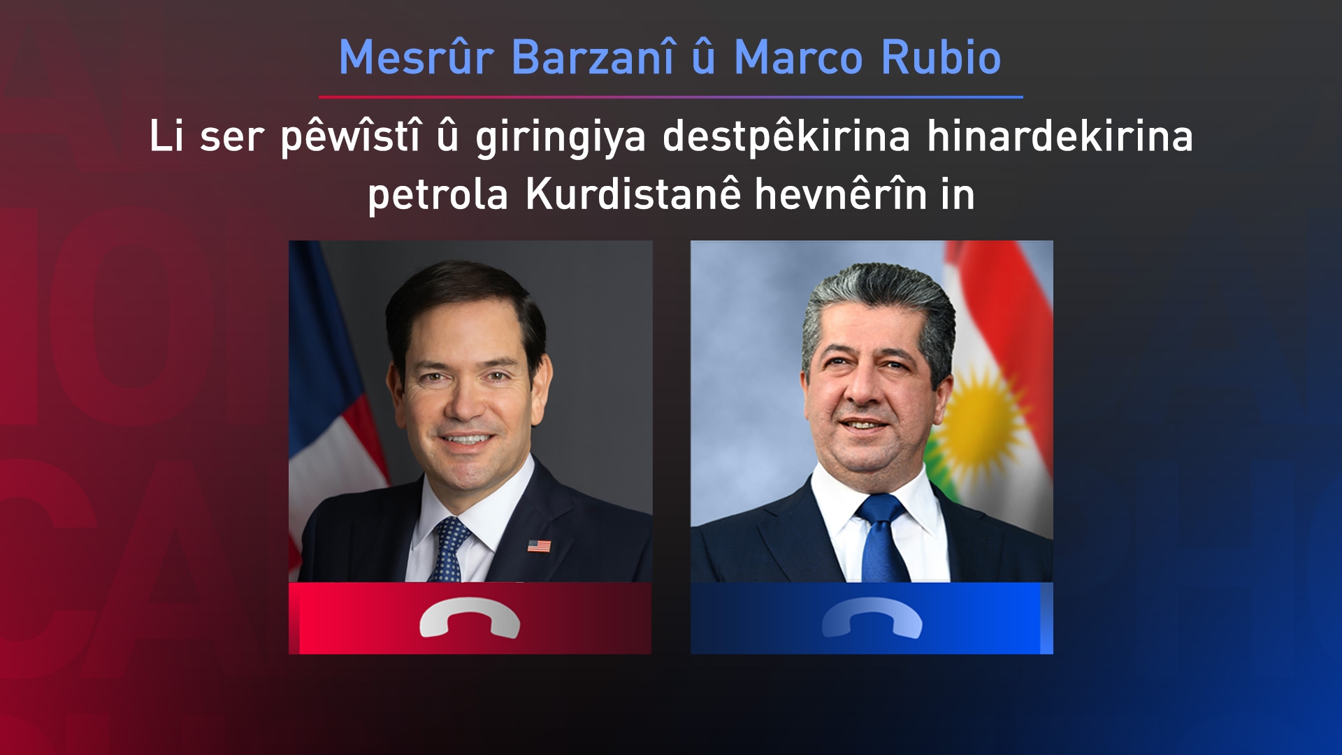 Mesrûr Barzanî û Rubio tekezî li ser xurtkirina têkiliyên dualî dikin
