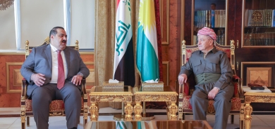 لە سەلاحەددین سەرۆک مەسعود بارزانی پێشوازی لە بەڕێز موسەننا ئەلسامەرایی سەرۆکی هاوپەیمانێتیی عەزم کرد.