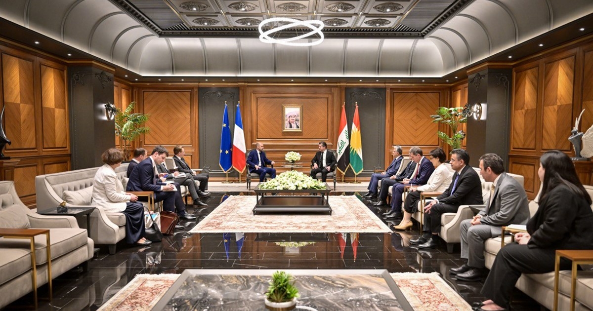 مەسرور بارزانی، سەرۆکی حکوومەتی هەرێمی کوردستان، پێشوازیی لە ژان نوێل بارۆ، وەزیری دەرەوەى فەرەنسا کرد.