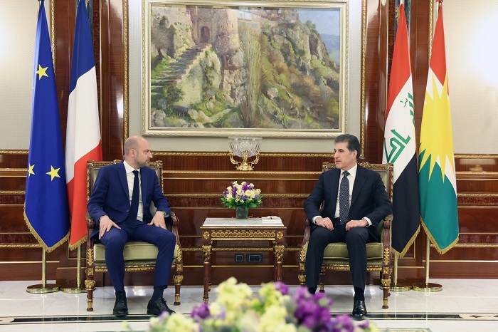 President Nechirvan Barzani meets with French Minister of Foreign Affairs Jean-Noel Barrot