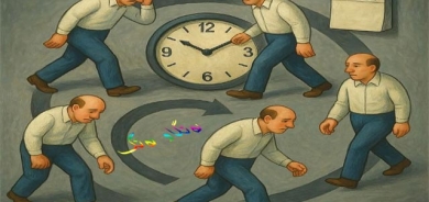 كاریكاتێر، ئەم كاریكاتێرە باس لەو كەسانە دەكات كە ڕۆژانەی ژیانیان بە دووبارەیی و خولانەوە بەسەر دەبەن