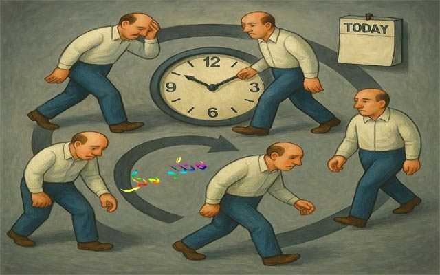 كاریكاتێر، ئەم كاریكاتێرە باس لەو كەسانە دەكات كە ڕۆژانەی ژیانیان بە دووبارەیی و خولانەوە بەسەر دەبەن