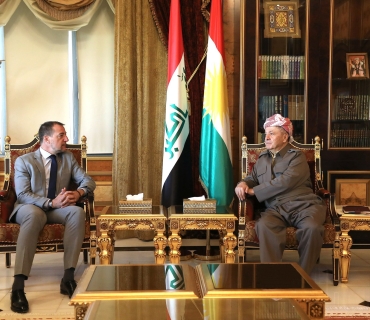 لە سەلاحەددین سەرۆك مەسعود بارزانی پێشوازی لە بەڕێز یان برێیم كونسوڵی گشتیی فەڕەنسا لە هەولێر كرد.