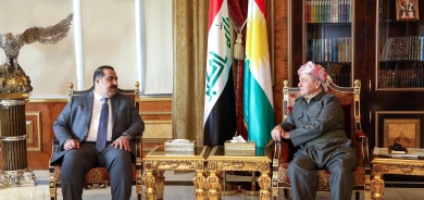 لـــە ســـەلاحەددین سەرۆک مەسعود بارزانی پێشوازی لە بەڕێز موسەننا سامەرائی سەرۆکی هاوپەیمانێتی عەزم کرد.