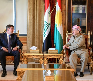 لە سەلاحەدین سەرۆک مەسعود بارزانی پێشوازیی لە ماکسیم رۆبین کونسوڵی گشتیی ڕووسیا لە هەولێر کرد.