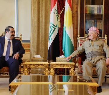 لە سەلاحەددین سەرۆک مەسعود بارزانی پێشوازی لە بەڕێز موسەننا ئەلسامەڕایی سەرۆکی هاوپەیمانی عەزم کرد.