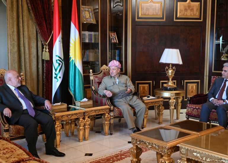 لــــە پیرمام سەرۆك مسعود بارزانی پێشوازی لە بەڕێز حەیدەر عەبادی سەرۆکی هاوپەیمانی نەسر کرد.