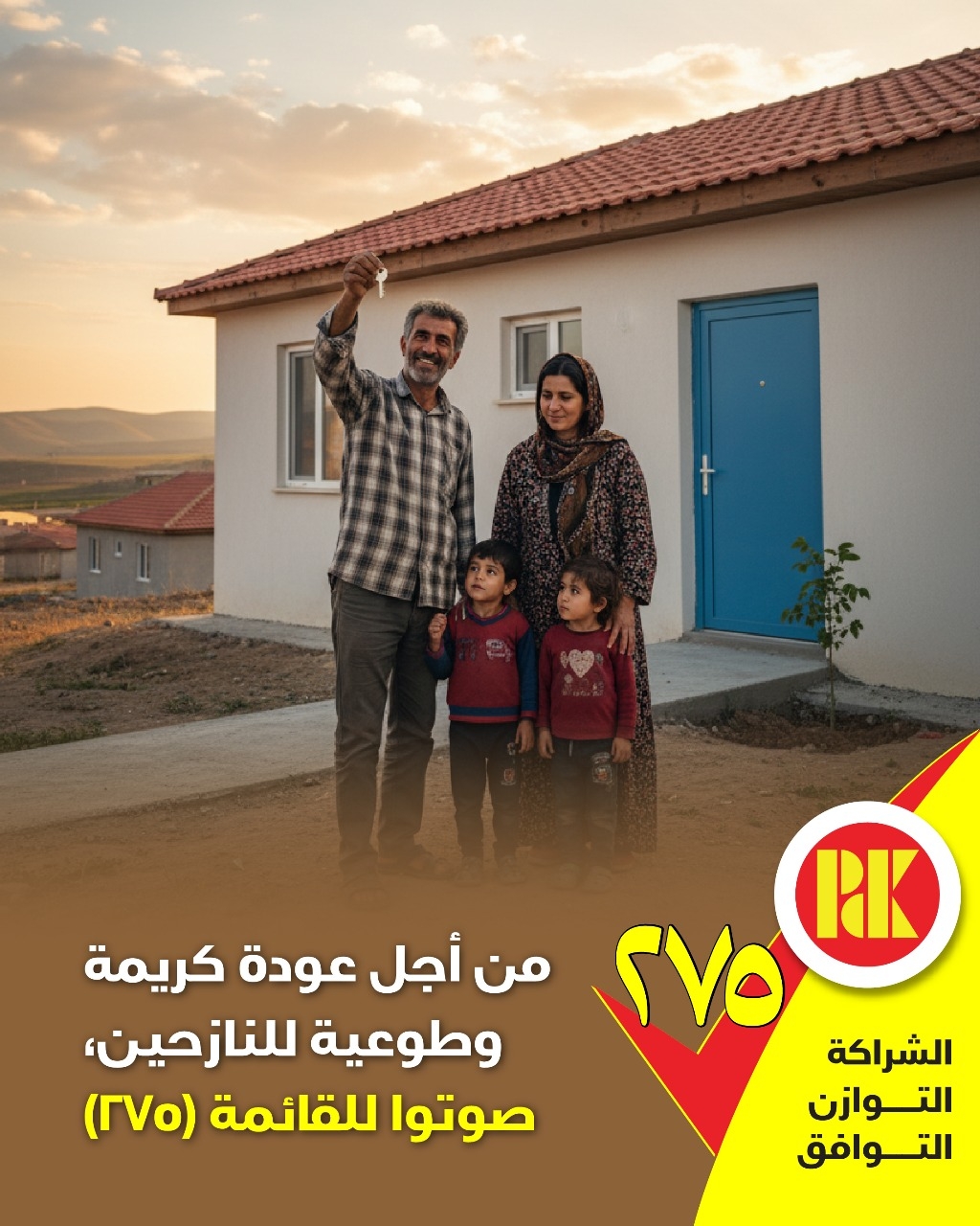 من اجل عودة كريمة وطوعية للنازحين  صوتوا للقائمة(275)