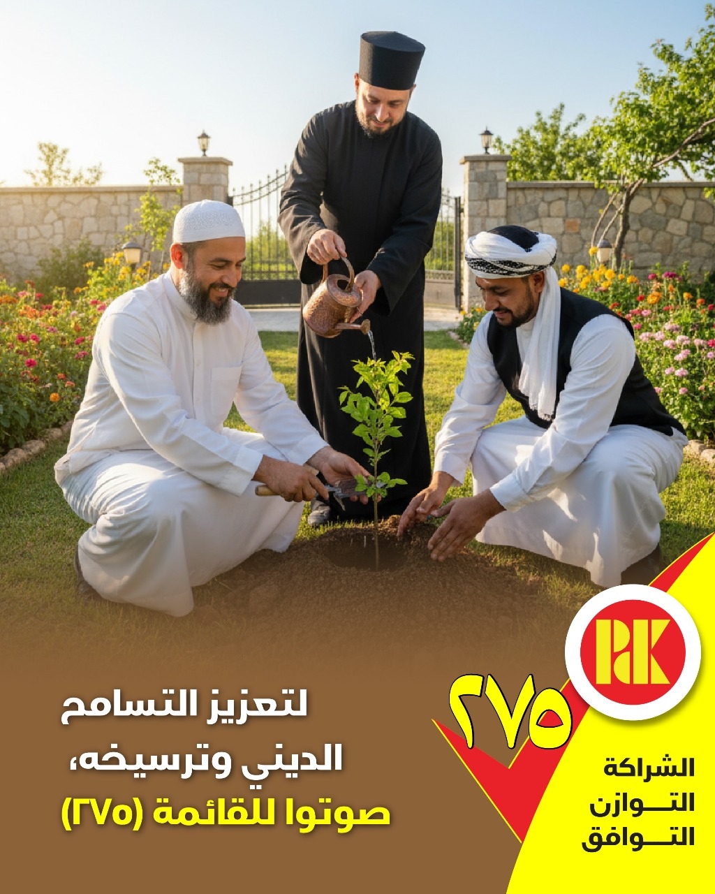 لتعزيز التسامح الديني وترسيخه، صوتوا للقائمة(275)