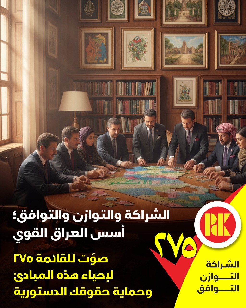 الشراكة والتوازن والتوافق، أسس العراق القوي، صوت للقائمة(275)لأحياء هذه المبادىء وحماية حقوقك الدستورية