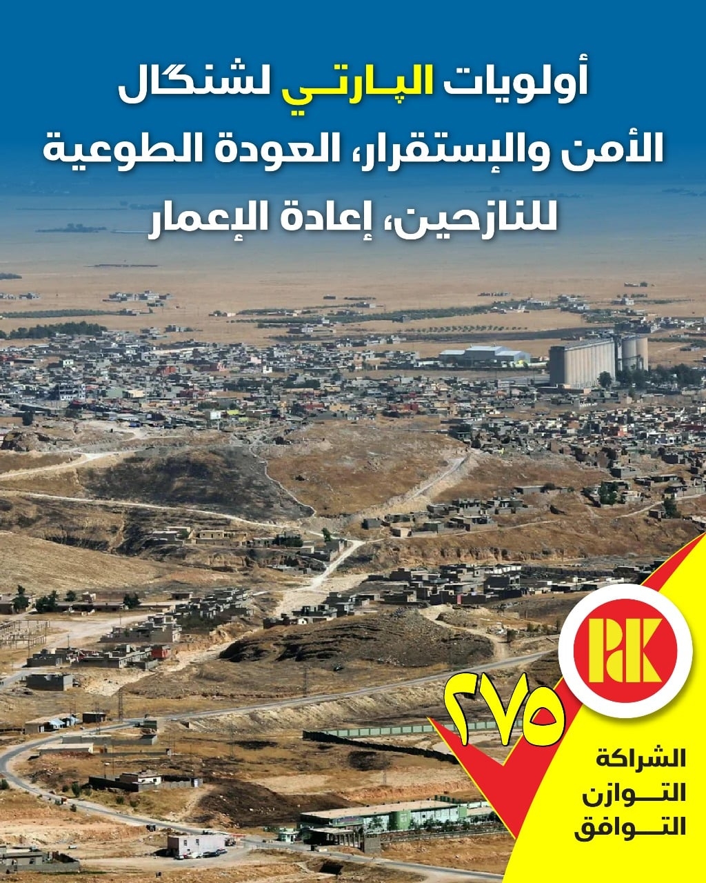 اولويات البارتي لشنكال الامن والاستقرار , العودة الطوعية للنازحين واعادة الاعمار صوتوا للقائمة (275)