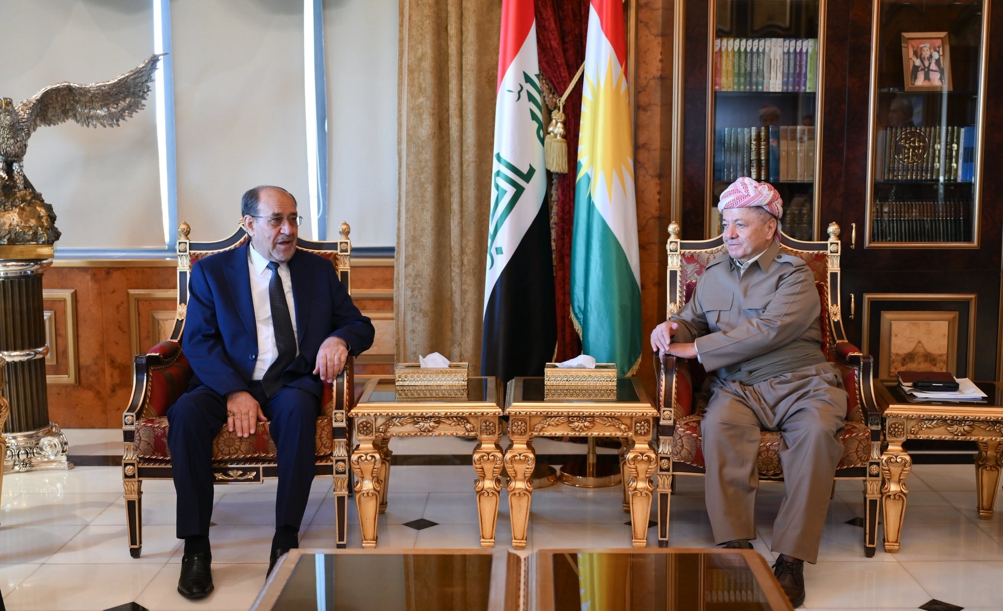 لە پیرمام سەرۆک مەسعود بارزانی پێشوازی لە بەڕێز نوری مالکی سەرۆکی هاوپەیمانێتی دەوڵەتی یاسا کرد.