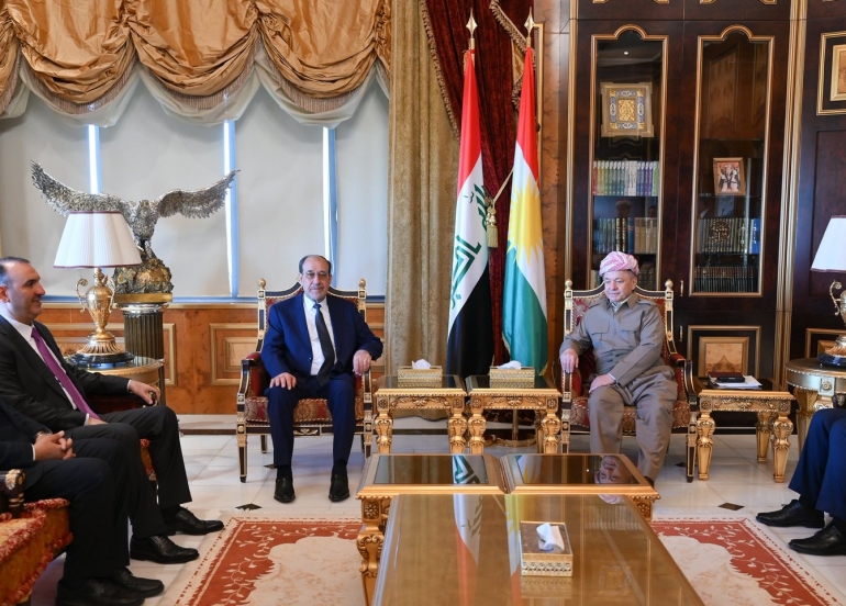 لە پیرمام سەرۆک مەسعود بارزانی پێشوازی لە بەڕێز نوری مالکی سەرۆکی هاوپەیمانێتی دەوڵەتی یاسا کرد.