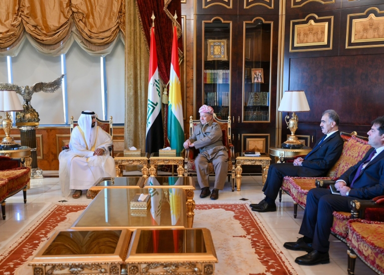 لە پیرمام سەرۆك مەسعود بارزانی پێشوازی لە بەڕێز (احمد حسن احمد سلیمان الشحي) کونسوڵی گشتی نوێی ئیمارات لە هەولێر کرد.