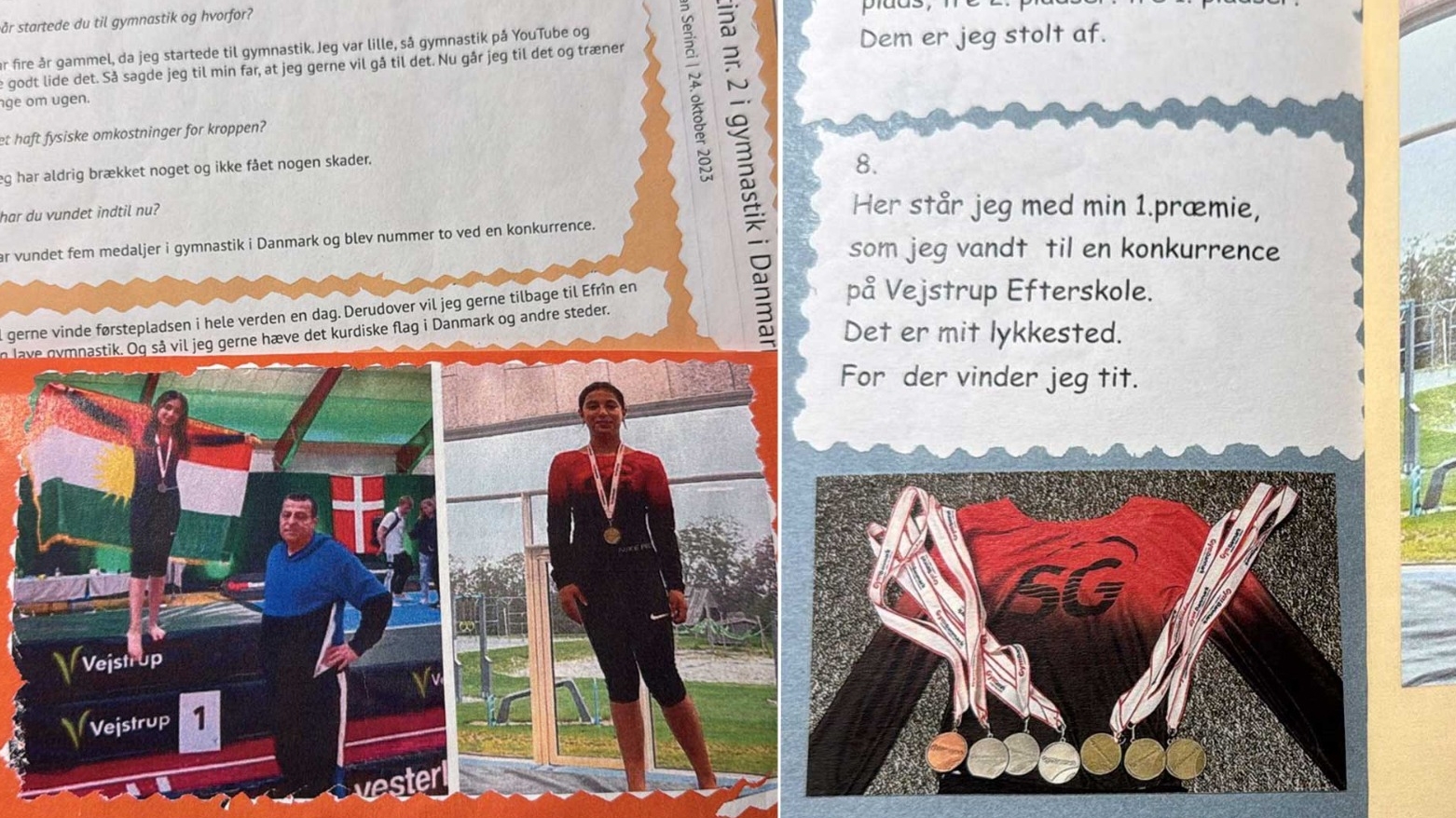 Keçeke Kurd a Efrînî li Danîmarkayê Ala Kurdistanê dixe pirtûkeke dibistanê