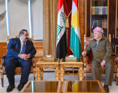 لە پیرمام، سەرۆک مەسعود بارزانی پێشوازی لە موسەننا سامەرائی سەرۆکی هاوپەیمانێتی عەزم کرد.