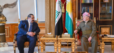 لە پیرمام، سەرۆک مەسعود بارزانی پێشوازی لە موسەننا سامەرائی سەرۆکی هاوپەیمانێتی عەزم کرد.