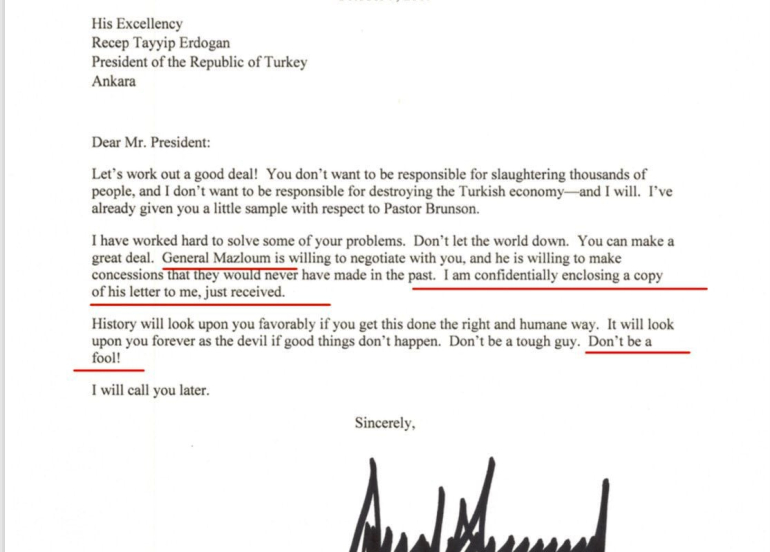 خوێندنەوەیەک بۆ سازشە بێوێنەکانی ژەنەڕاڵ مەزڵوم لە نامەکەی ترەمپدا