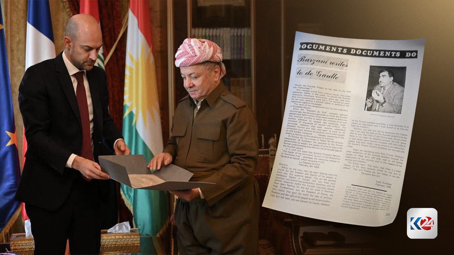 وزير خارجية فرنسا يسلّم الرئيس بارزاني رسالة الملا مصطفى بارزاني إلى شارل ديغول