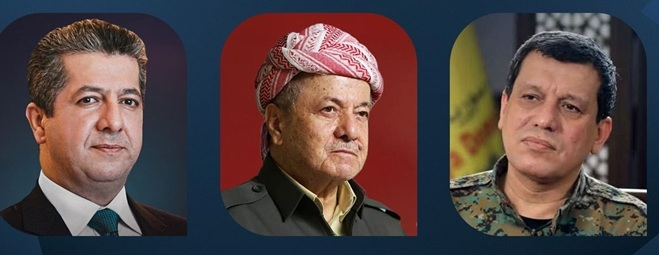 مظلوم عبدي يؤكد للرئيس مسعود بارزاني ومسرور بارزاني تضامنه لحماية المكتسبات والحقوق الكوردية