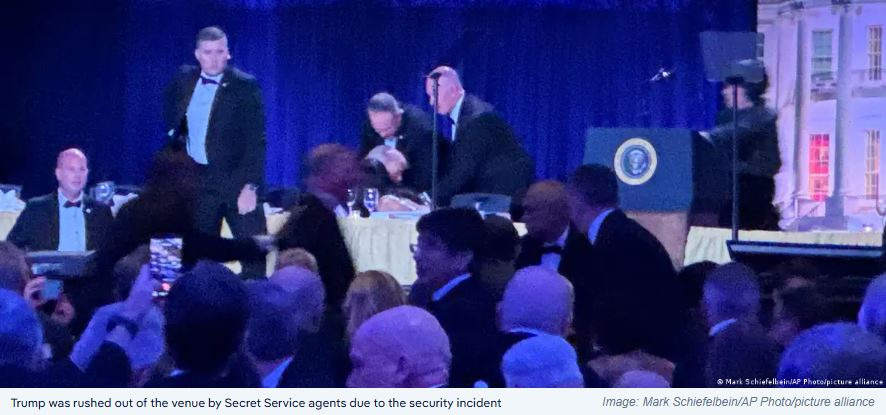 Trump Evacuated After Gunfire at White House Correspondents’ Dinner; Suspect in Custody