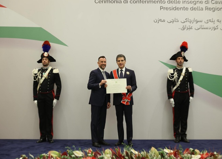 Kurdistan Region President Nechirvan Barzani Honored with Prestigious Knight Grand Cross of the Order of the Star of Italy