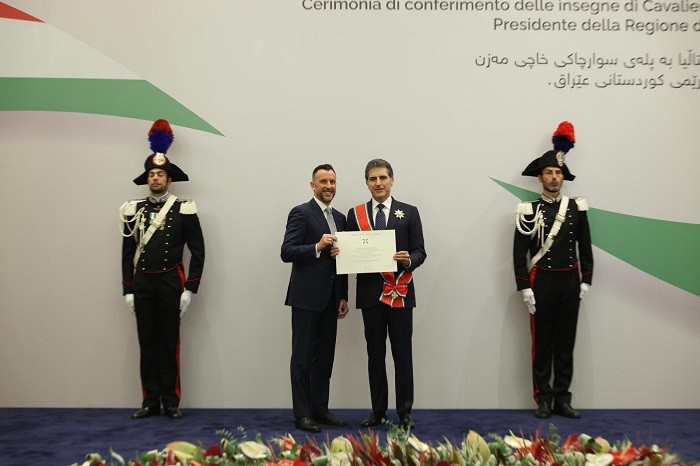 Kurdistan Region President Nechirvan Barzani Honored with Prestigious Knight Grand Cross of the Order of the Star of Italy