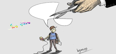 كاریكاتێر، ئەم كاریكاتێرە باس لە ڕێگری لە پیشەی ڕۆژنامەوانی دەكات