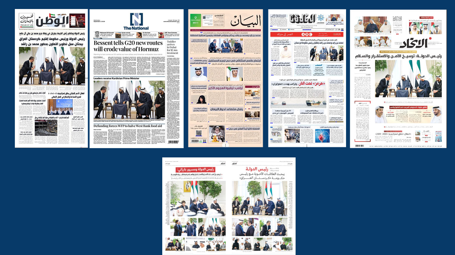 اهتمام إعلامي إماراتي لافت بزيارة رئيس حكومة إقليم كوردستان إلى أبوظبي