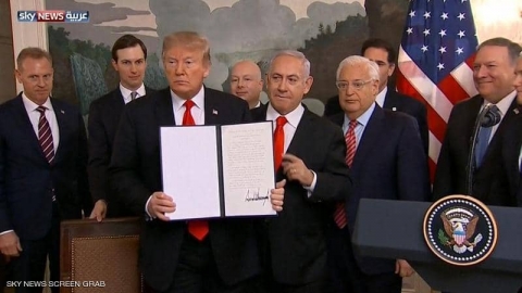 ترامب يوقع على الاعتراف بسيادة إسرائيل على الجولان