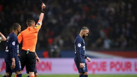 نيمار يتعرض للطرد في فوز سان جيرمان برباعية على بوردو