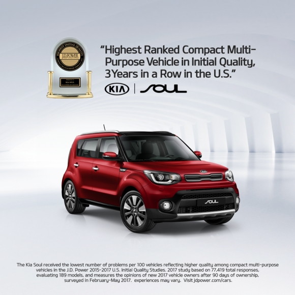 للعام الثاني على التوالي تحصل كيا على اعلى تصنيف للجودة الاولية  من جي. دي. باور (J.D. Power) 