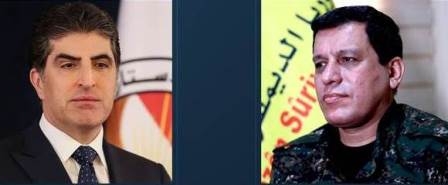 مظلوم عبدي يعزي نيجيرفان بارزاني بوفاة فرست صوفي