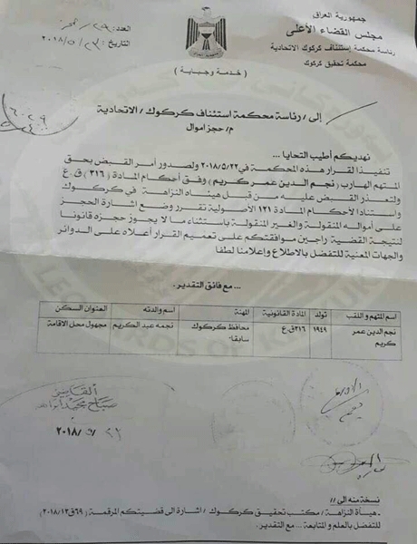 بالوثيقة..صدور مذكرة إلقاء قبض بحق نجم الدين كريم