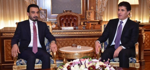 نيجيرفان البارزاني يستقبل رئيس البرلمان العراقي في أربيل